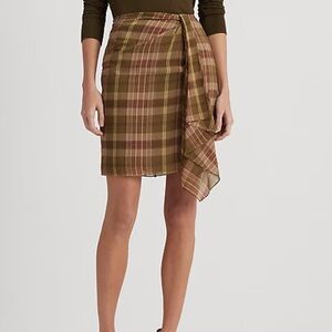 LAUREN RALPH LAUREN Plaid Ruffle-Trim Georgette Skirt- women’s 14